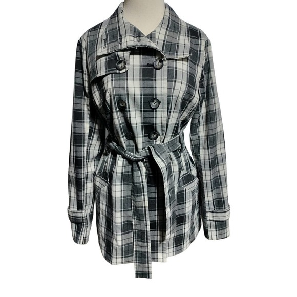 A. Byer black plaid pea coat with belt woman size medium - Picture 1 of 10